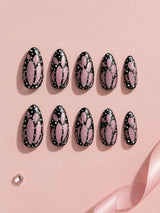 🦋 Black Butterfly Lace Nails | Black & Pink Glitter Butterfly Press-On Nails