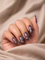 🦋 Black Butterfly Lace Nails | Black & Pink Glitter Butterfly Press-On Nails