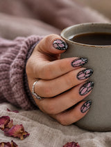 🦋 Black Butterfly Lace Nails | Black & Pink Glitter Butterfly Press-On Nails