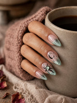 🌙 Celestial Sage French Nails | Pink & Sage Ombre + Dark Sun Charm Press-On Nails
