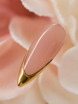 ✨ Gold Outline French Almond Nails | Nude Pink & Gold Chrome Press-On Nails
