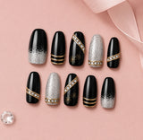 Midnight Snowflake Glam Nails