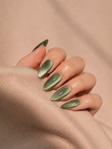 💚 Minimal Sage Green Almond Nails | Muted Green Cat-Eye Press-On Nails