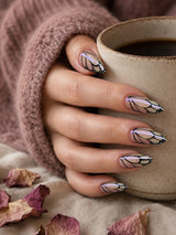 🤍🖤 Nude Butterfly Outline Nails | Nude & Black Butterfly Wing Press-On Nails