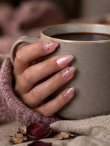 🌷 Pink Cat-Eye Rhinestone Nails | Blush Pink Shimmer & Crystal Press-On Nails