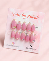 Pink Gold Glitter Tip Press-On Nails