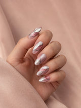 💗 Pink & Silver Abstract Chrome Nails | Glitter Pink & Silver Press-On Nails