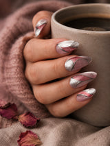💗 Pink & Silver Abstract Chrome Nails | Glitter Pink & Silver Press-On Nails