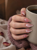 💕 Rose Gold Glam Nails | Sheer Pink Glitter & Crystal Rhinestone Press-On Nails