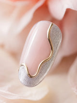 ✨ Silver Gold Abstract French Nails — nude-pink base + silver chrome & gold curves