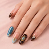 Tortoiseshell & Teal Gem Press-On Nails