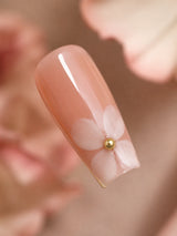🌸 Blush Flower French Nails | Soft Pink Floral Press-On Nails with Gold Bead