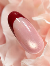 🍒 Burgundy French Cat-Eye Nails | Deep Red French Tip & Milky Pink Press-On Nails