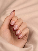 🍒 Burgundy French Cat-Eye Nails | Deep Red French Tip & Milky Pink Press-On Nails