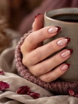 🍒 Burgundy French Cat-Eye Nails | Deep Red French Tip & Milky Pink Press-On Nails