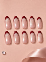 🍒 Burgundy French Cat-Eye Nails | Deep Red French Tip & Milky Pink Press-On Nails