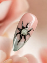 🌙 Celestial Sage French Nails | Pink & Sage Ombre + Dark Sun Charm Press-On Nails