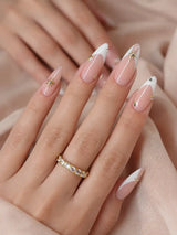🤍 Celestial White French Nails | White French Tips + Gold Star Press-On Nails