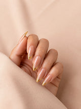 ✨ Gold Outline French Almond Nails | Nude Pink & Gold Chrome Press-On Nails