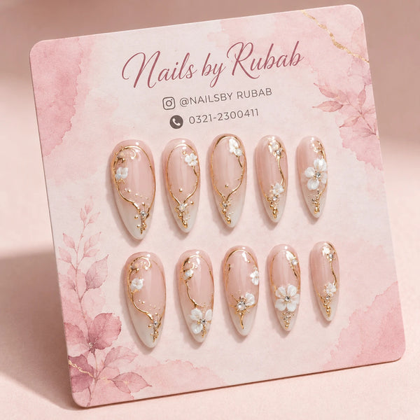 Ivory Blossom Bridal Press-On Nails
