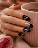 Midnight Snowflake Glam Nails