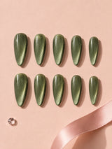 💚 Minimal Sage Green Almond Nails | Muted Green Cat-Eye Press-On Nails