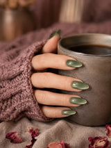 💚 Minimal Sage Green Almond Nails | Muted Green Cat-Eye Press-On Nails