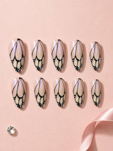 🤍🖤 Nude Butterfly Outline Nails | Nude & Black Butterfly Wing Press-On Nails