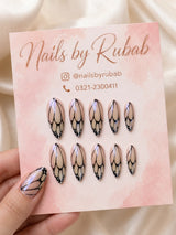 🤍🖤 Nude Butterfly Outline Nails | Nude & Black Butterfly Wing Press-On Nails