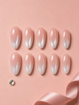 🤍 Pearl Chrome Ombre Nails | Milky Pink & Silver White Chrome Press-On Nails