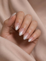 🤍 Pearl Chrome Ombre Nails | Milky Pink & Silver White Chrome Press-On Nails