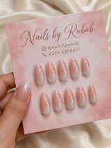🤍 Pearl Chrome Ombre Nails | Milky Pink & Silver White Chrome Press-On Nails