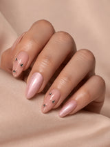 🌷 Pink Cat-Eye Rhinestone Nails | Blush Pink Shimmer & Crystal Press-On Nails