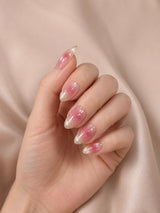 🌸 Pink Glitter Ombre Cat-Eye Nails | Sheer Pink Shimmer Ombre Press-On Nails