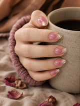 🌸 Pink Glitter Ombre Cat-Eye Nails | Sheer Pink Shimmer Ombre Press-On Nails
