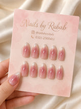 🌸 Pink Glitter Ombre Cat-Eye Nails | Sheer Pink Shimmer Ombre Press-On Nails