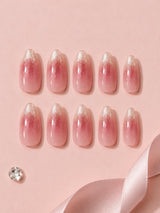 🌸 Pink Glitter Ombre Cat-Eye Nails | Sheer Pink Shimmer Ombre Press-On Nails