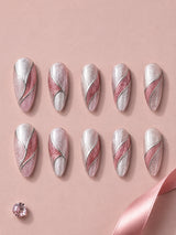 💗 Pink & Silver Abstract Chrome Nails | Glitter Pink & Silver Press-On Nails