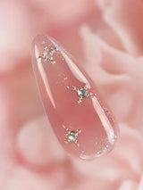 💕 Rose Gold Glam Nails | Sheer Pink Glitter & Crystal Rhinestone Press-On Nails