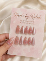 💕 Rose Gold Glam Nails | Sheer Pink Glitter & Crystal Rhinestone Press-On Nails