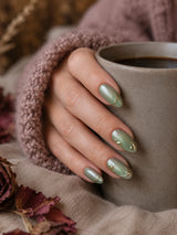 💚 Sage Green Cat-Eye Nails | Magnetic Green & Gold Baroque Press-On Nails