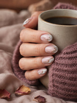 ✨ Silver Gold Abstract French Nails — nude-pink base + silver chrome & gold curves